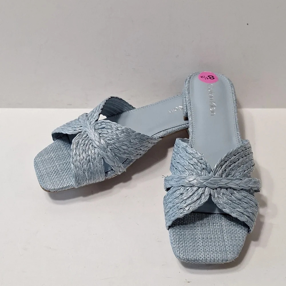 Calvin Klein "NEW" Coquette Blue Toukie Preppy Woven Slide Boho Sandals Size 8.5 - Picture 1 of 10